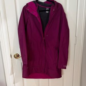 Champion Long Hooded Trench Coat in Magenta large